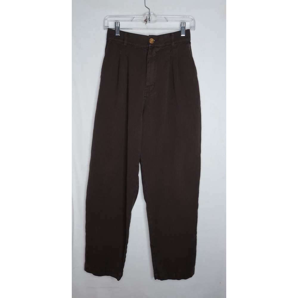 Big Bud Press Trousers Womens XS Brown High Rise Pleated Straight Leg Work Pants